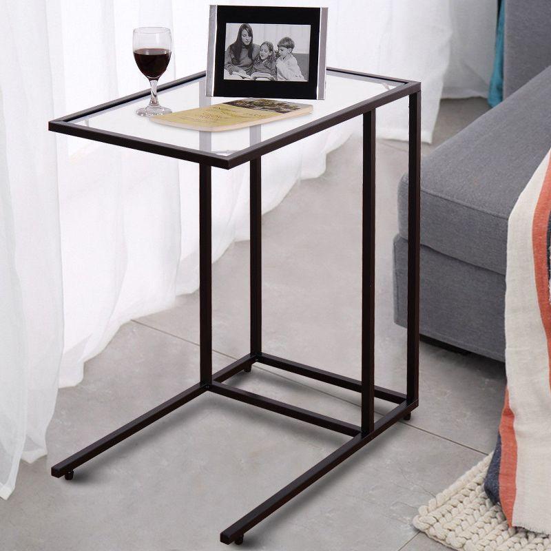 Sleek 26" Metal and Glass Sofa Side Snack Tray Table