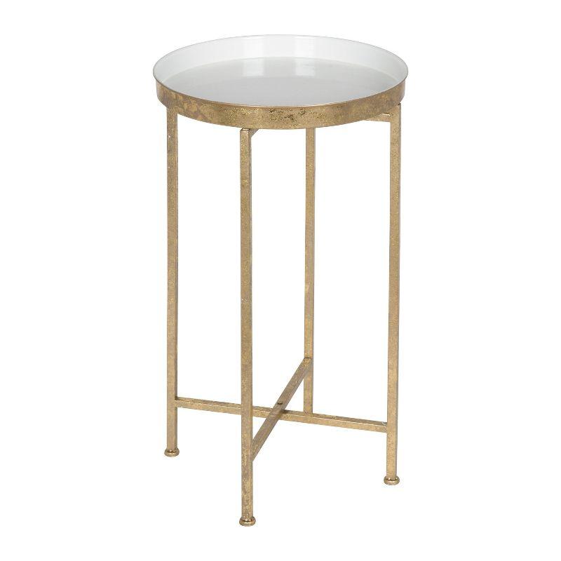 Kate and Laurel Celia Round Metal Tea Table, 14x14x25.75, Gold and White