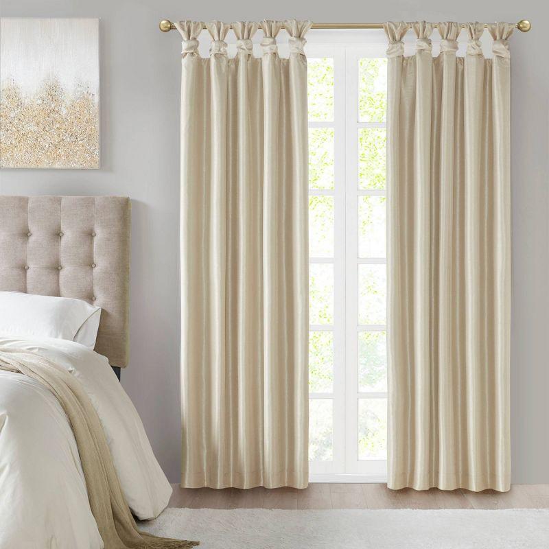 Champagne Faux Silk Room-Darkening Tab Top Drape Panel