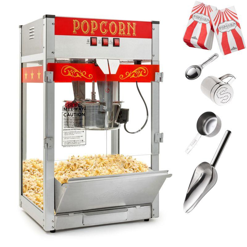 Olde Midway Commercial Popcorn Machine, Bar Style Popper with 12 Ounce Kettle, Black