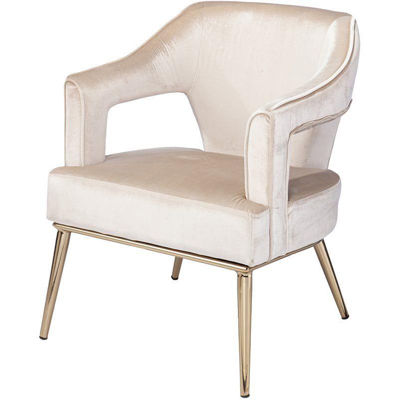 Beige Velvet Glam Accent Chair with Gold Accents