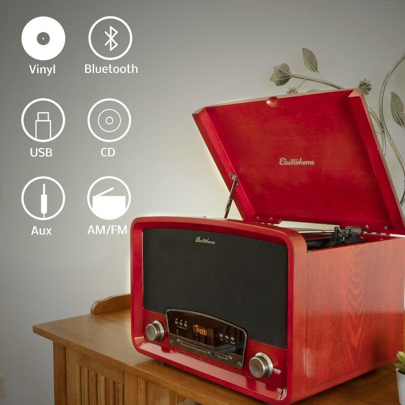 Electrohome Kingston Vintage Vinyl Record Player Stereo System - Turntable, Bluetooth, Radio, CD, Aux, USB, Vinyl to MP3 - Cherry