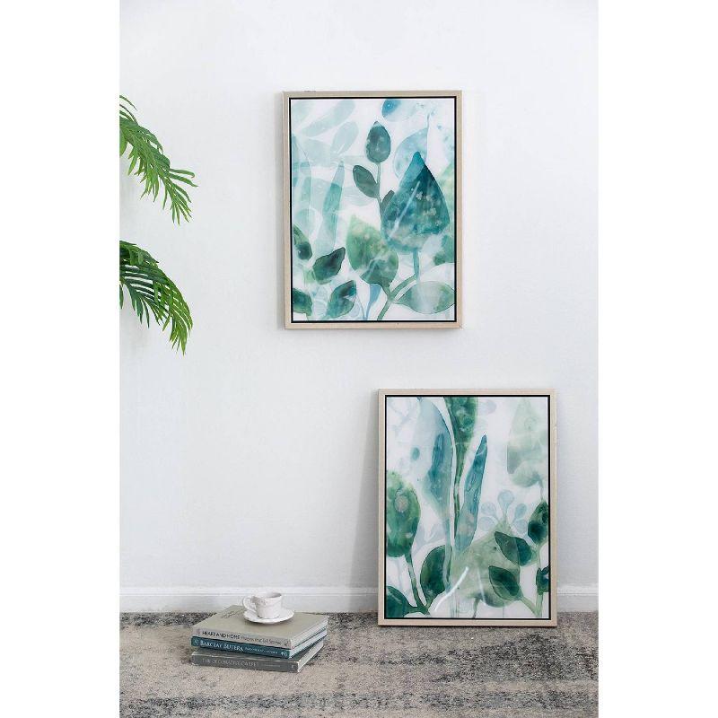 Leaves In Shades Of Greens Framed Printed Acrylic Wall Art - 19"W X 25.5"H X 1.5"L - Green/White