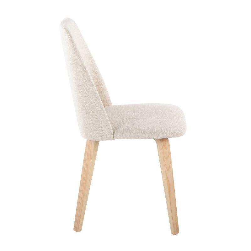 Cream Upholstered Faux Leather Side Chair with Natural Wood Legs