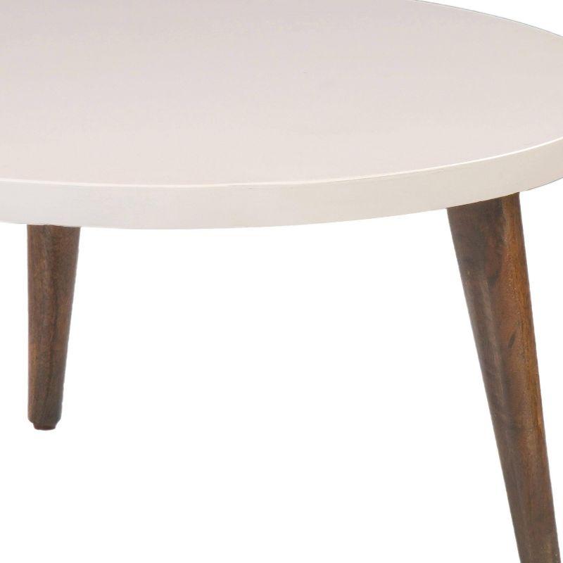 The Urban Port 24" Modern Coffee Table Round Off White Top Tapered Brown Mango Wood Legs Brown/White