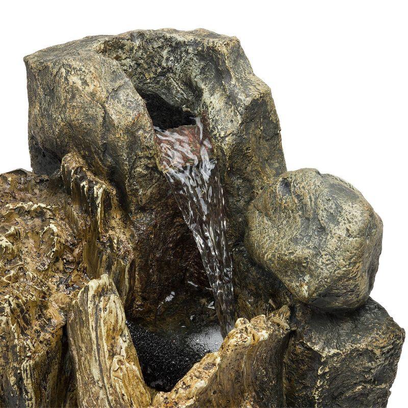 52" Resin Waterfall Tree Trunk Fountain with LED Lights Taupe - Alpine Corporation: Electric, 60-Gallon Capacity, Ground Freestanding