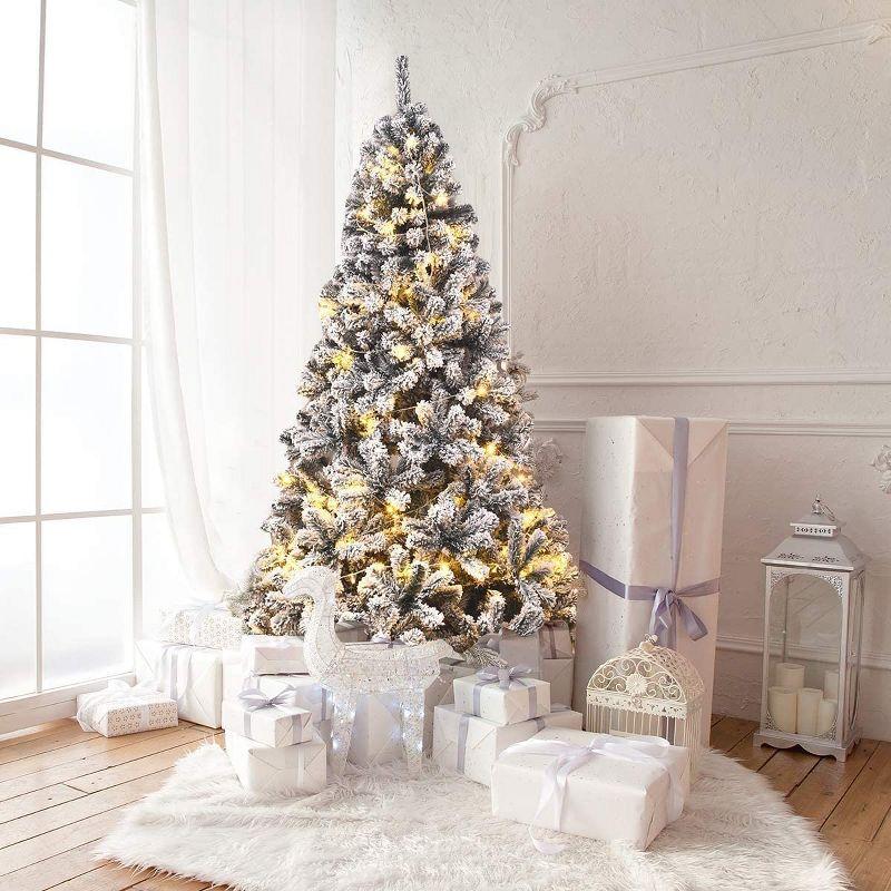 7.5ft Snow Flocked Hinged Artificial Christmas Tree, White