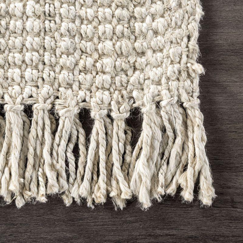 Nuloom 2x3 Daniela Jute Tassel Hand Woven Indoor Area Rug, Off White, Solid Chunky Farmhouse Design, Natural Fiber BedroomLiving Room