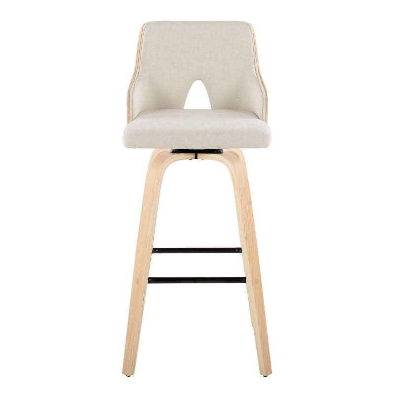 Set of 2 Stella Barstools Natural/Cream/Black: Fixed-Height, Wood Frame & Footrest - LumiSource