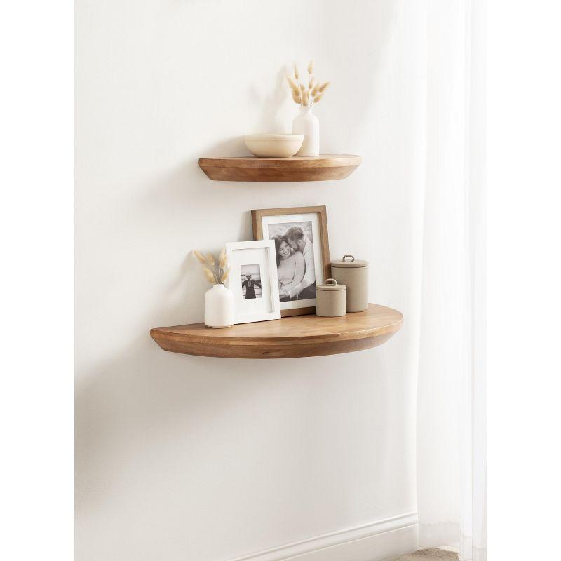 Natural Brown Half-Circle Wood Floating Wall Shelf