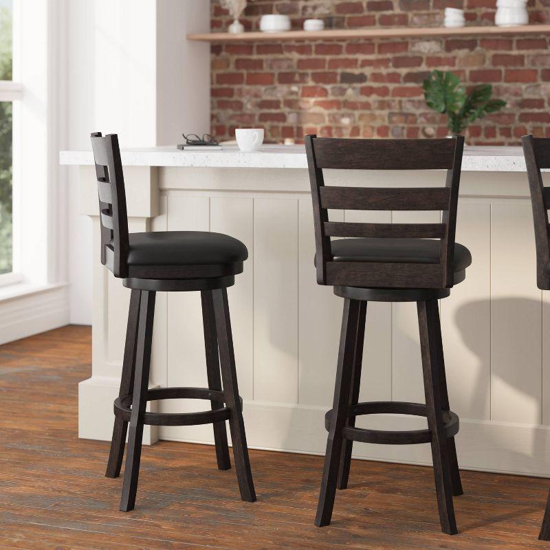 Taylor & Logan Zayne Barstool Espresso: Round Faux Leather, Wood Frame, 300 lbs Capacity