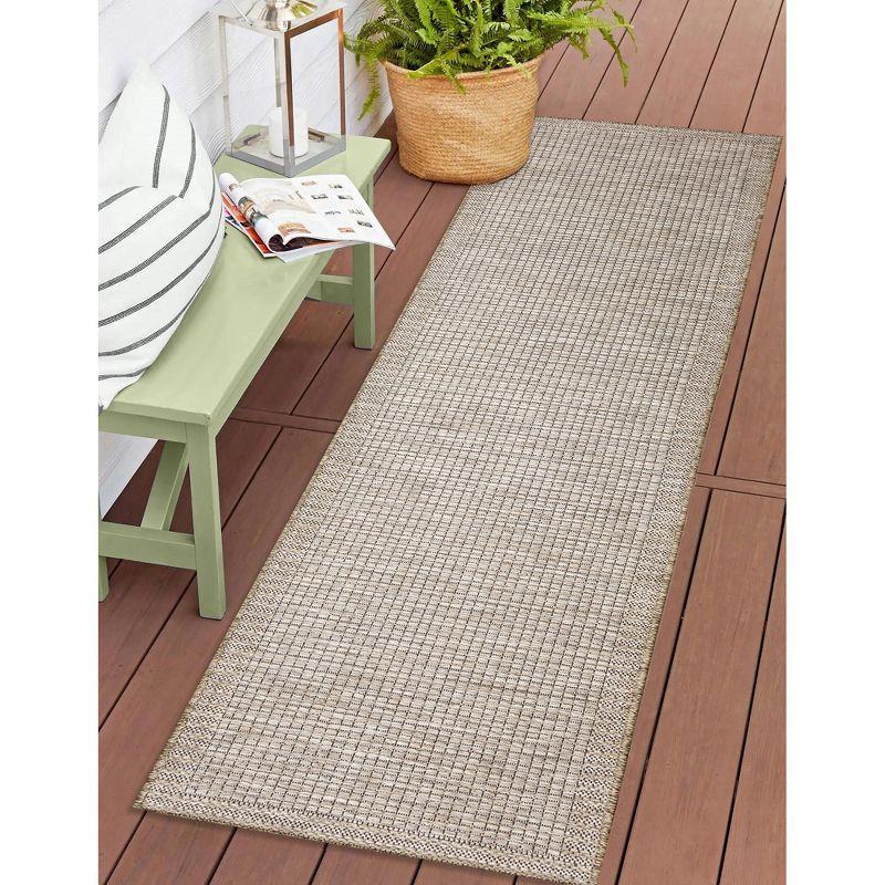 Ivory Basketweave Stripe Flatwoven Synthetic Indoor/Outdoor Rug