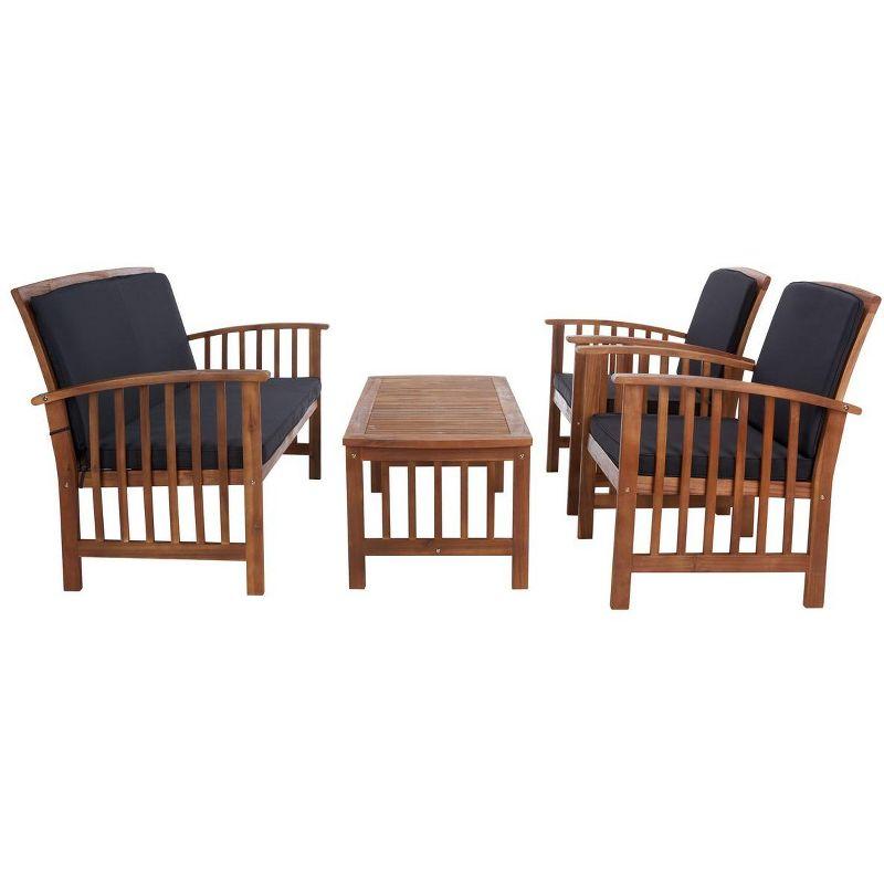 Rocklin 4 Piece Patio Outdoor Conversation Set - Natural/Black Cushion - Safavieh