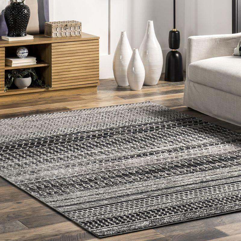 Nova Striped Dark Gray Synthetic 32" Reversible Runner Rug