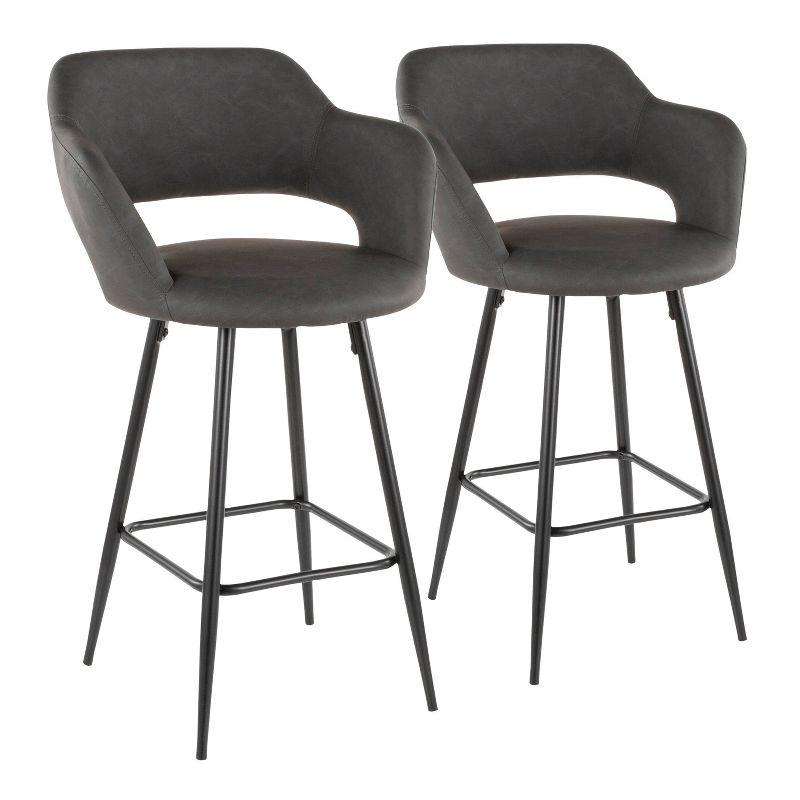 Set of 2 Margarite Contemporary Counter Height Barstool Faux Leather - LumiSource