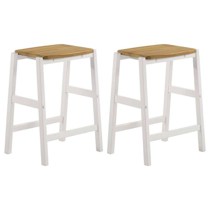 Coaster Set of 2 Hollis Farmhouse Wood Backless Counter Height Barstools Brown/White