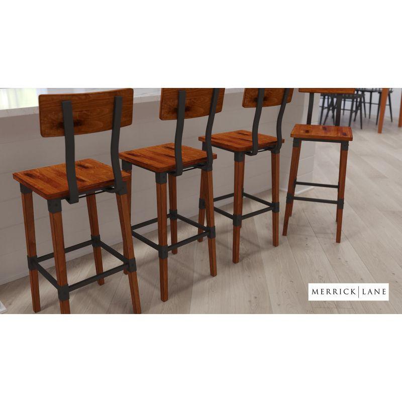 Walnut Brown Industrial Chic 40" Bar Height Dining Stools with Steel Footrest - Set of 4