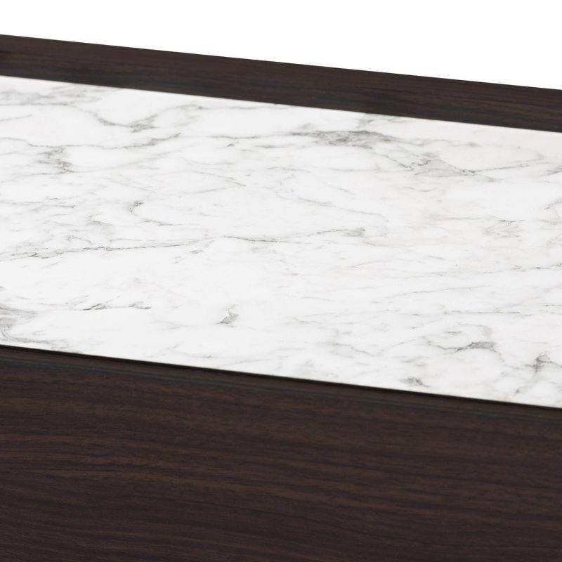Walker Wood Nightstand: Faux Marble Top, Gold Accents, 2 Drawers - Baxton Studio