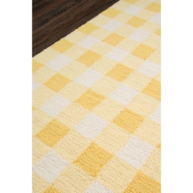 Vibrant Yellow Geometric Hand-Hooked Rectangular Rug