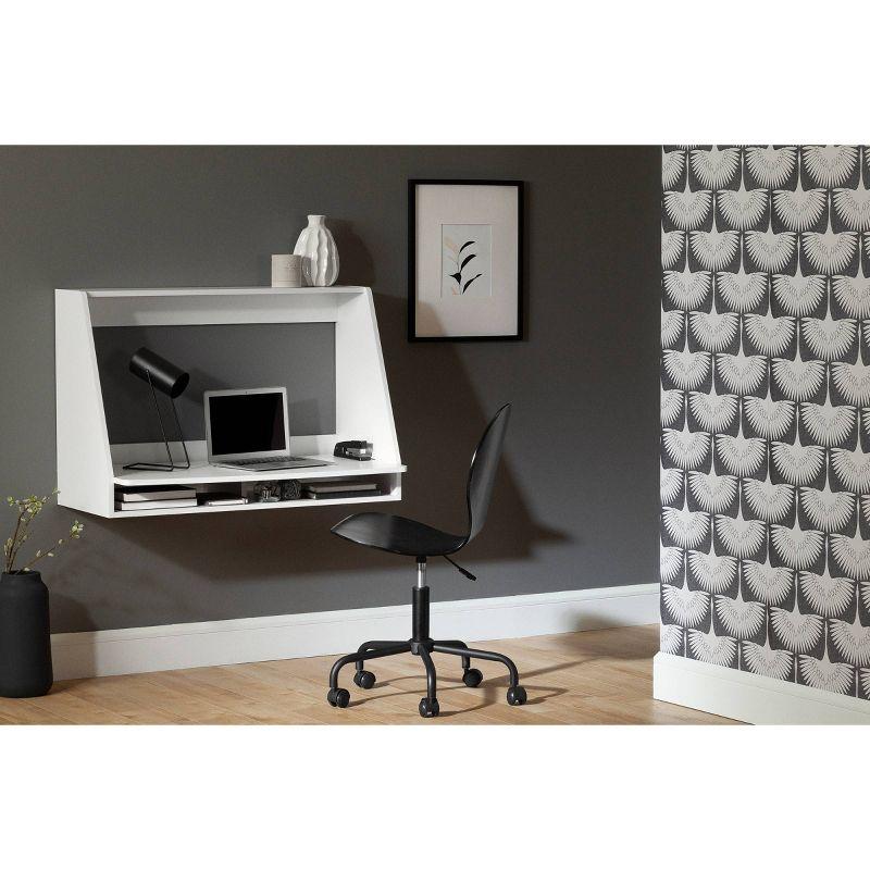 Pure White Wall Mounted Floating Desk with Open Storage Shelf