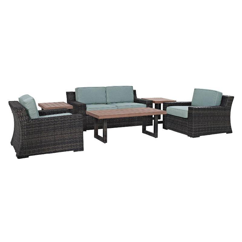 Beaufort 6pc Outdoor Wicker Conversation Set - Mist - Crosley: Steel Frame, Weather-Resistant, UV-Resistant, with Polyester Foam Cushions