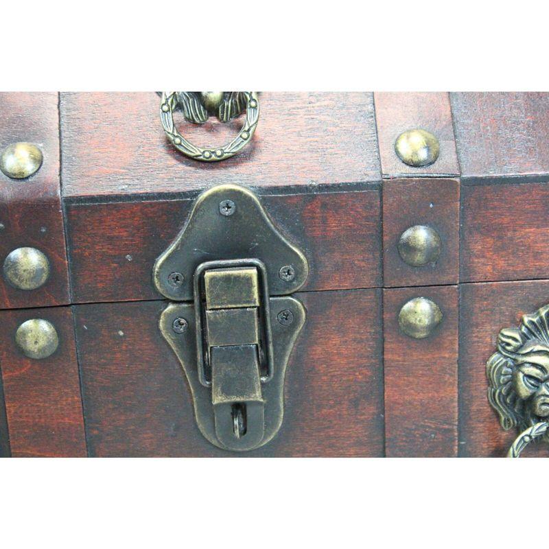 Quickway Imports Antique Wooden Pirate Treasure Chest with Lion Rings and Lockable Latch