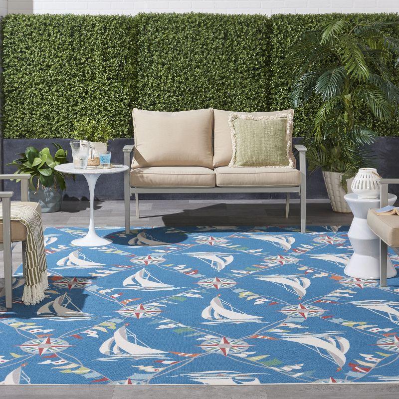 Nautical Blue Synthetic Rectangular Outdoor Area Rug