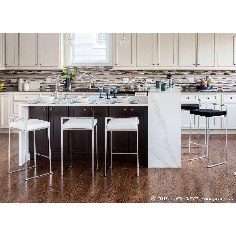 Set of 2 Fuji Contemporary Stackable Barstools White: Velvet Upholstery, 27.75" Seat Height - LumiSource