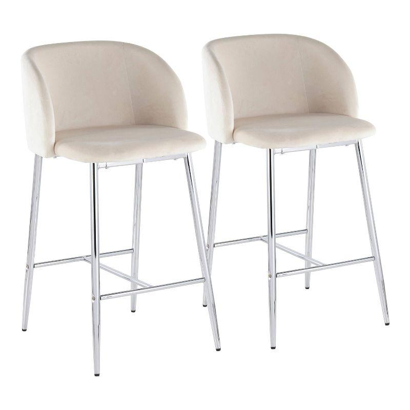 Fran Chrome and Cream Velvet Contemporary Counter Stool, Set of 2