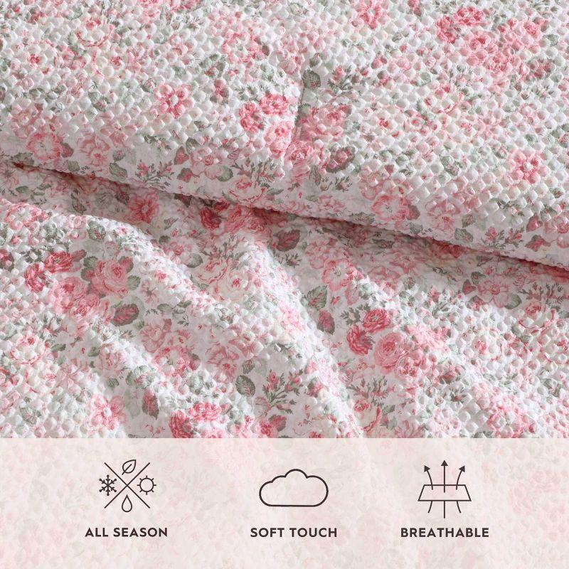 Laura Ashley Laura Ashley Quartet Pink Reversible Easy Care Dorm Bonus Bed Set