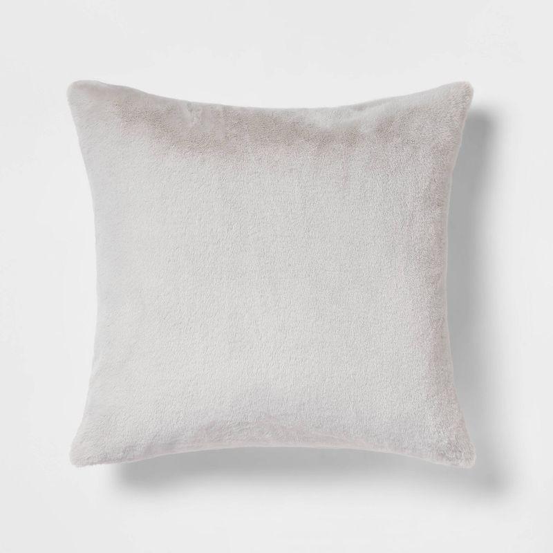 Gray Faux Rabbit Fur Square Throw Pillow