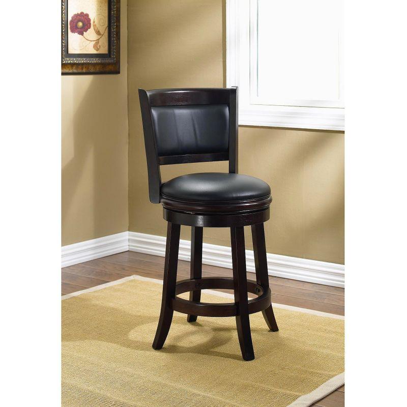 24" Cappuccino Swivel Wood and Faux Leather Barstool