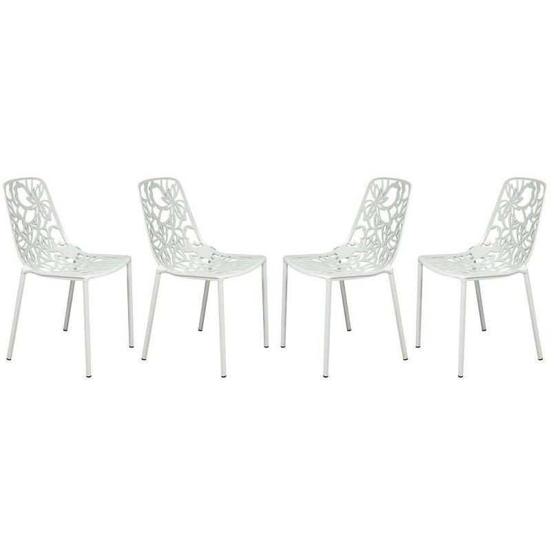 LeisureMod Devon Modern Aluminum Outdoor Stackable Dining Chair Set of 4, White