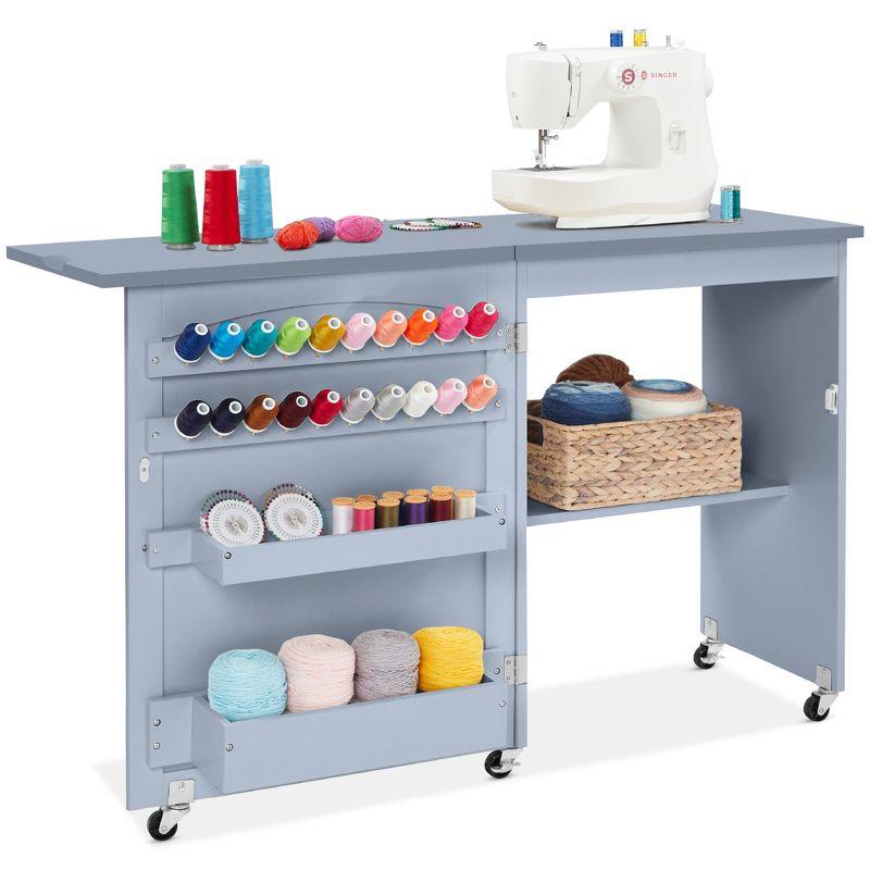 Light Blue MDF Sewing Machine Table with Craft Storage and Trays