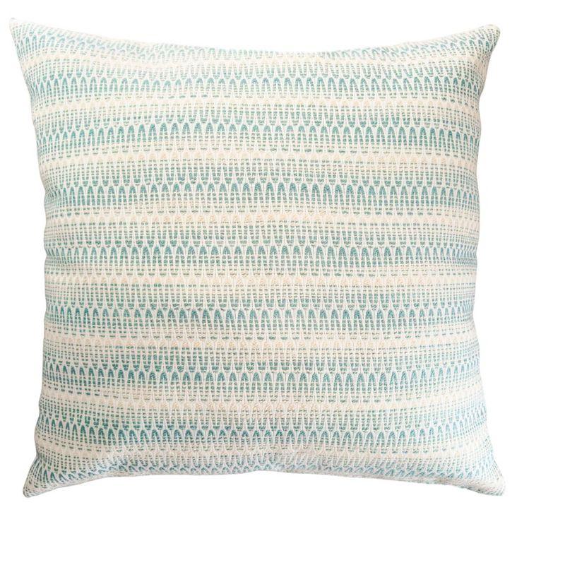 Aqua and White Woven Square Indoor Outdoor Pillow