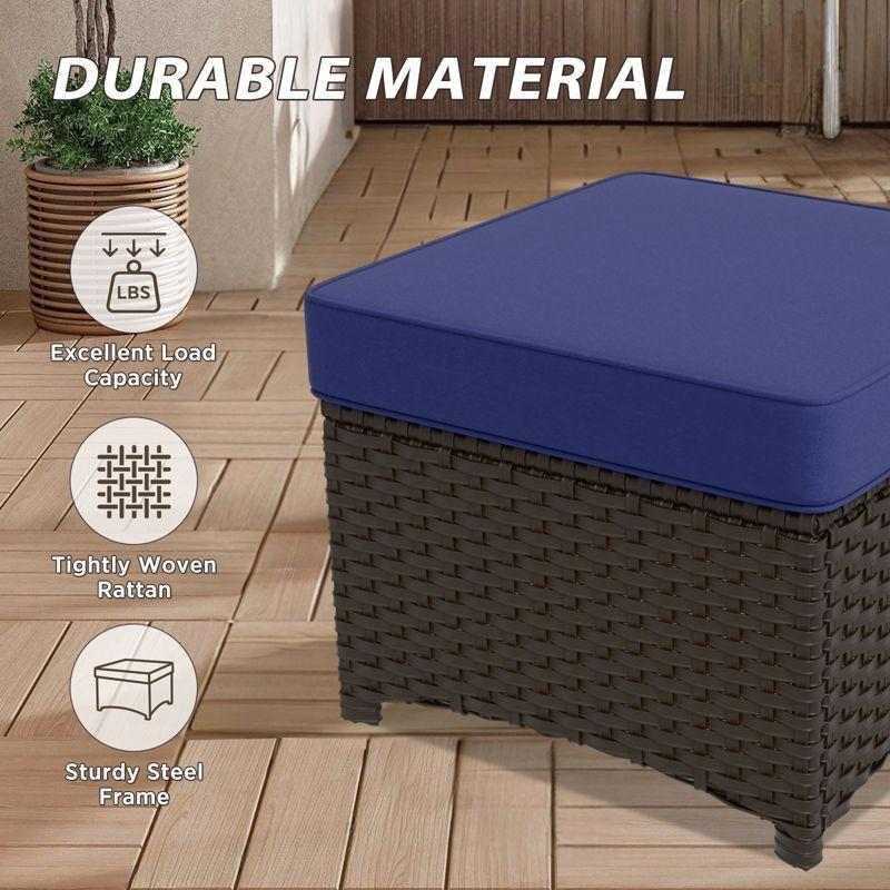EAGLE PEAK Outdoor Patio Wicker Ottomans with Olefin Cushions