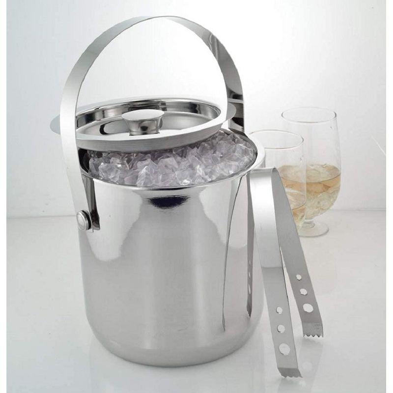 Sol Living 3 Qt. Double Wall Stainless Steel Ice Bucket Includes Tongs and Lid - Plain & Shiny