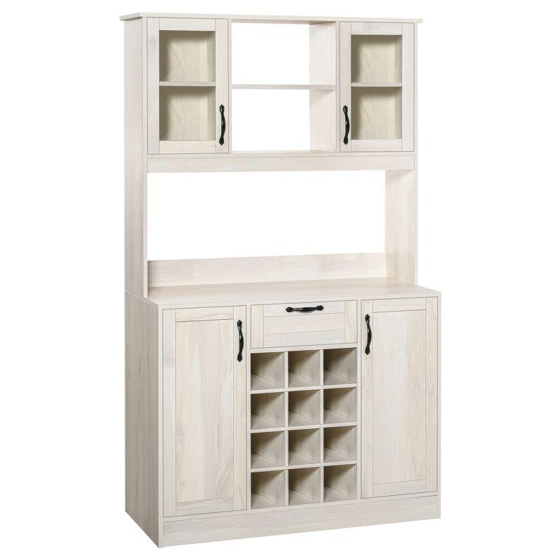 White Veneered Wood Kitchen Buffet Hutch with Wine Storage