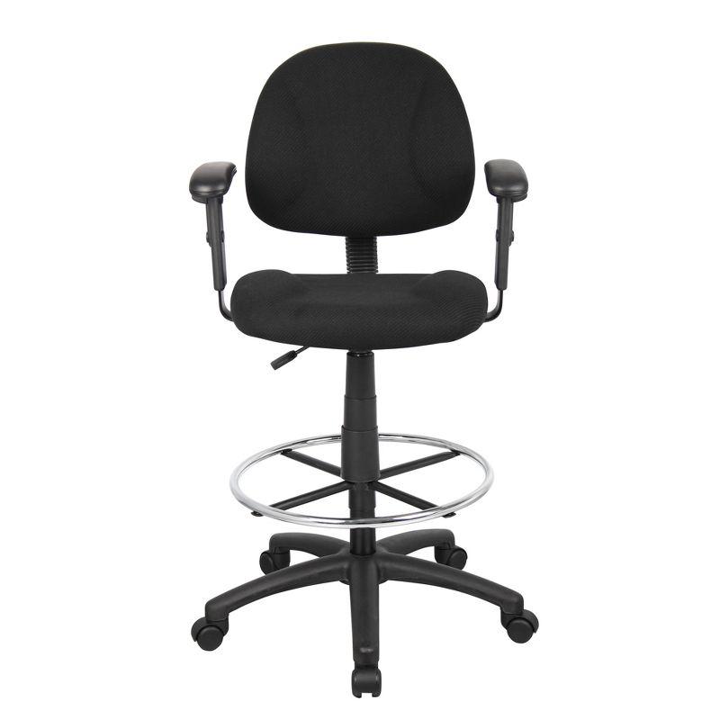 ErgoComfort Black Tweed Drafting Stool with Adjustable Arms and Chrome Footring