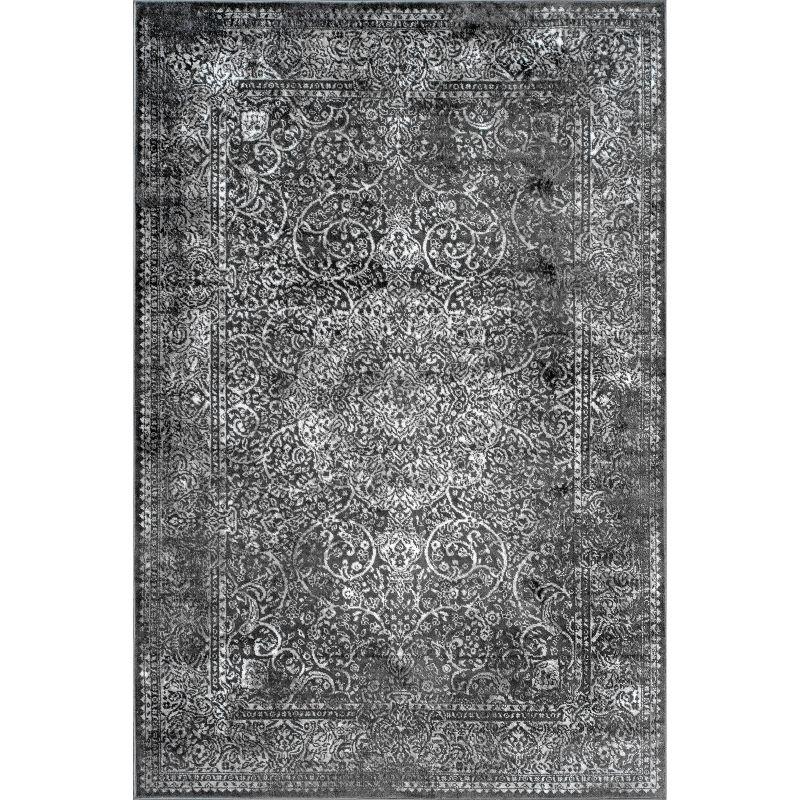 Dark Gray Synthetic 4' x 6' Easy-Care Rectangular Rug