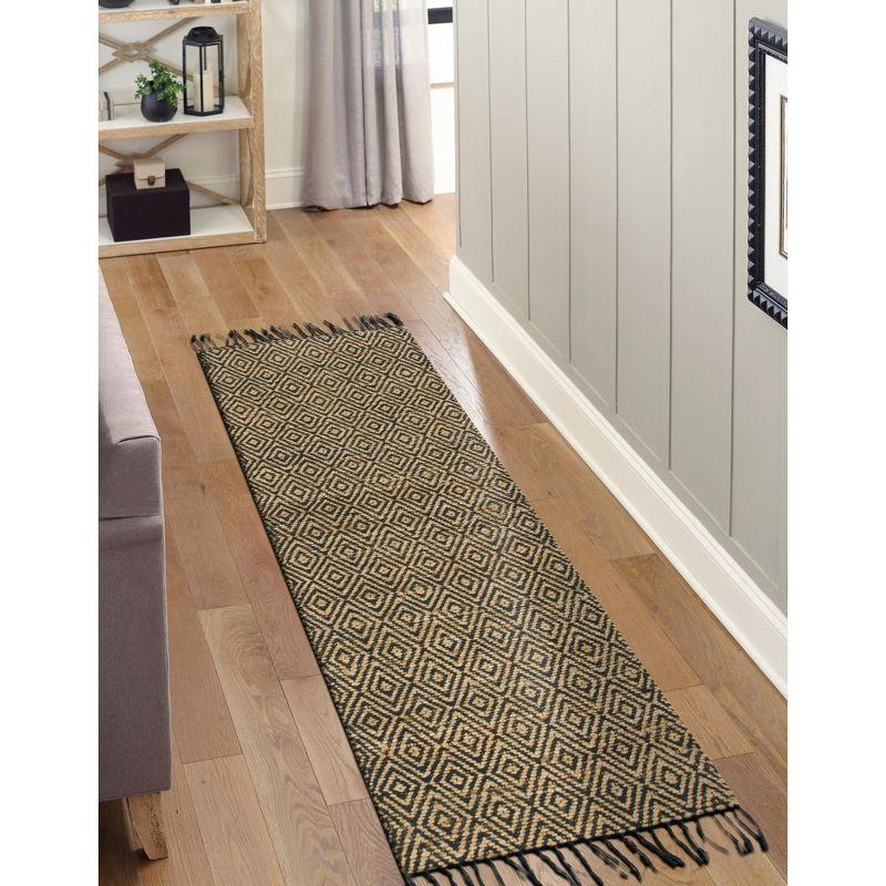 Black and Natural Geometric Braided Jute Runner