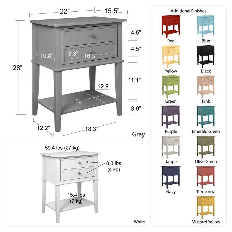 Ameriwood Home Franklin Nightstand Table with 2 Drawers and Lower Shelf