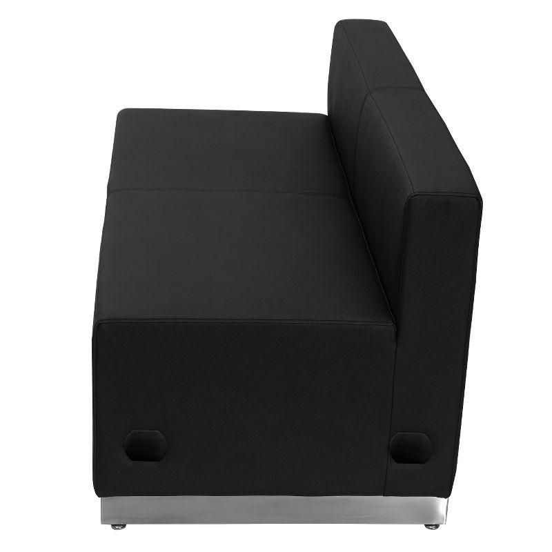 Modern Black LeatherSoft 51" Loveseat with Brushed Stainless Steel Base