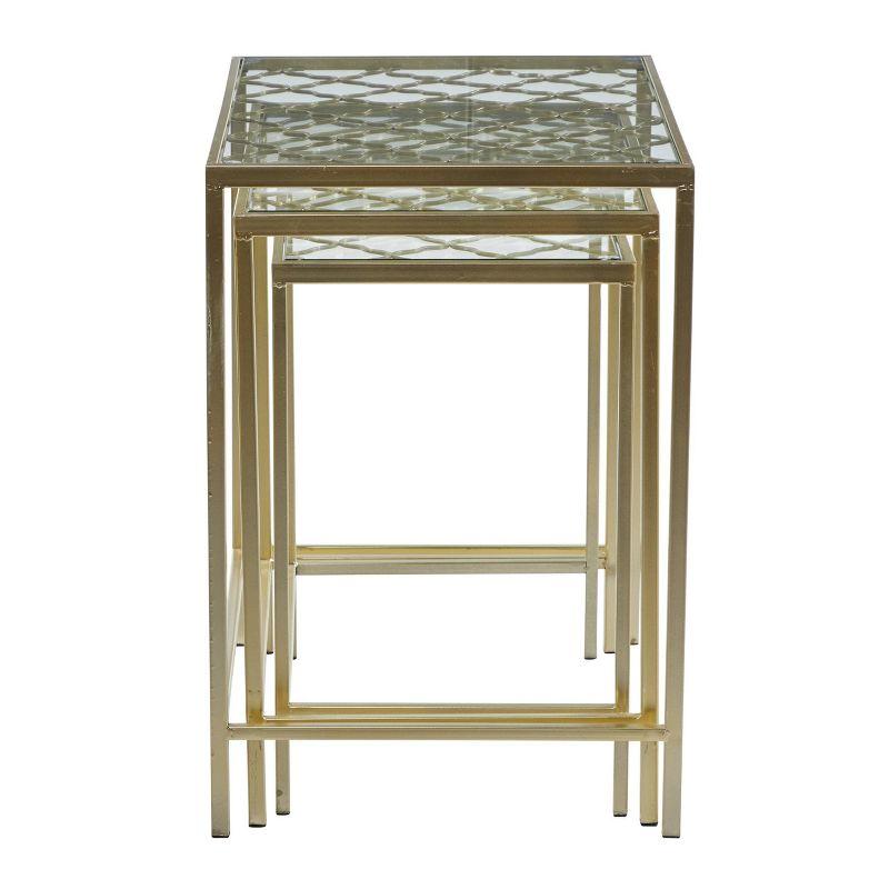 Olivia & May Metal Nesting Tables Pale (Set of 3) Gold: Satin Finish, Glass Surface, Iron Frame, No Assembly Required