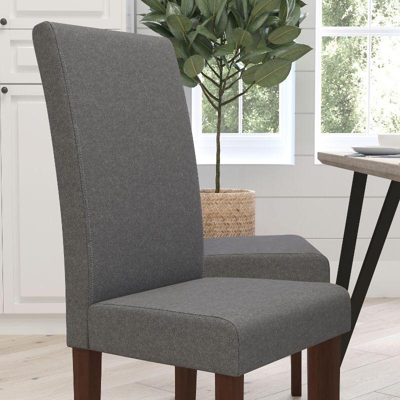 Elegant Light Gray Faux Leather Parsons Side Chair with Mahogany Legs