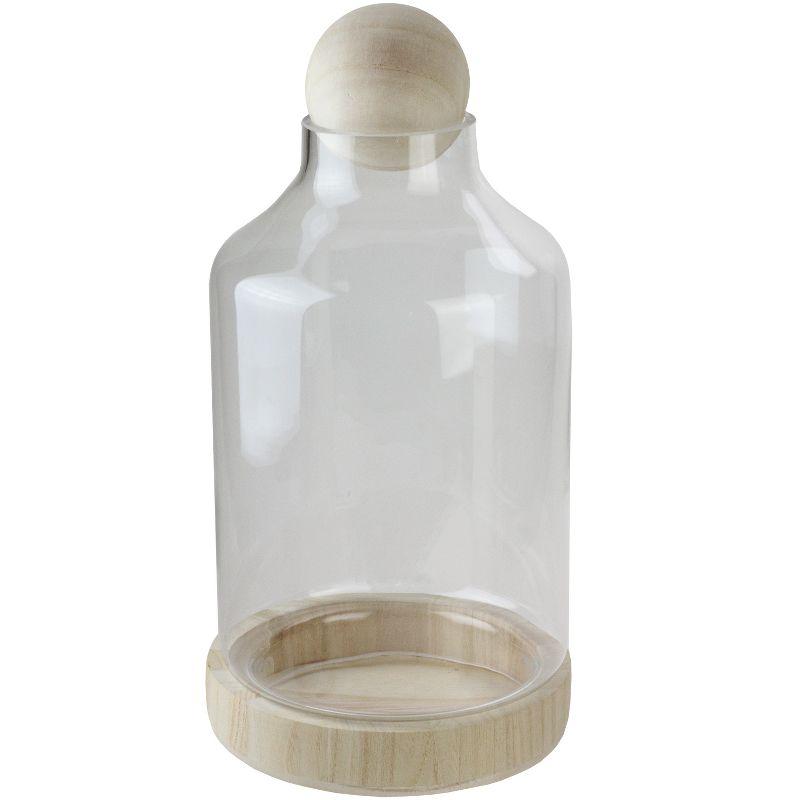 Northlight 14" Clear Glass Hurricane with Elegant Wooden Lid