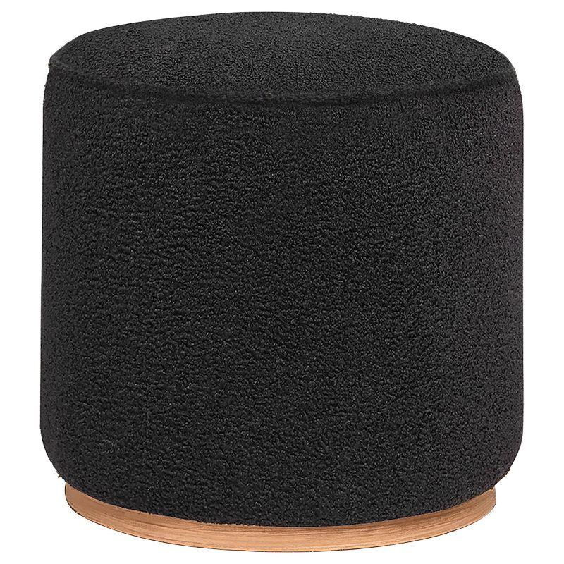 Zena Black Faux Sheepskin Round Ottoman with Wood Base