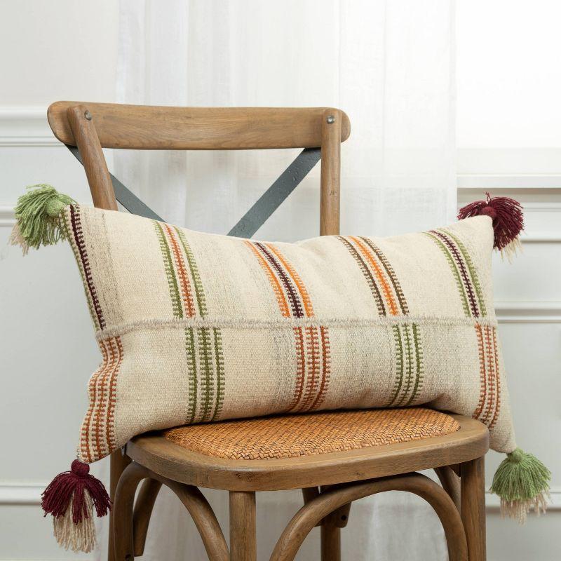 Artisanal Woodland Stripe 14"x26" Cotton Lumbar Pillow Cover