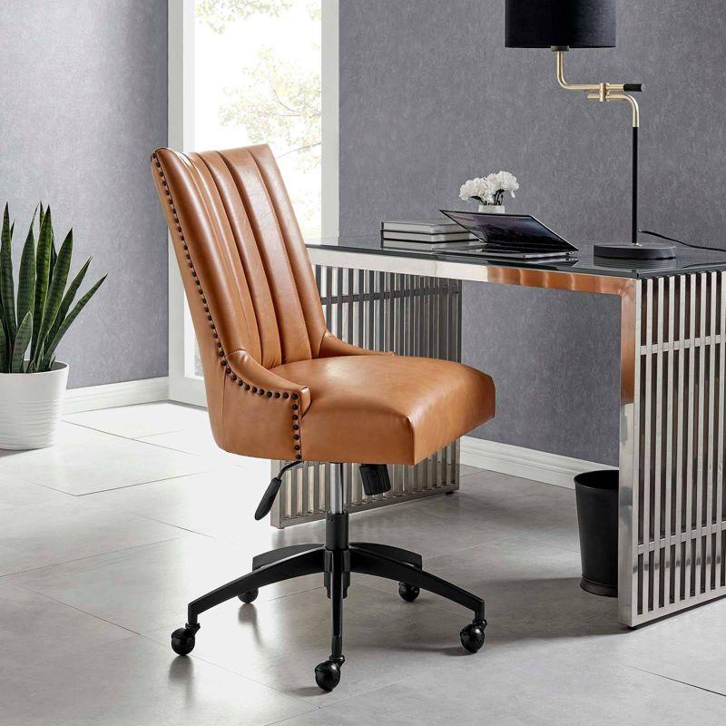 Modway Empower Channel Tufted Vegan Leather Office Chair Tan: Retro Modern Style, Adjustable, Swivel Desk Chair with Casters/Wheels
