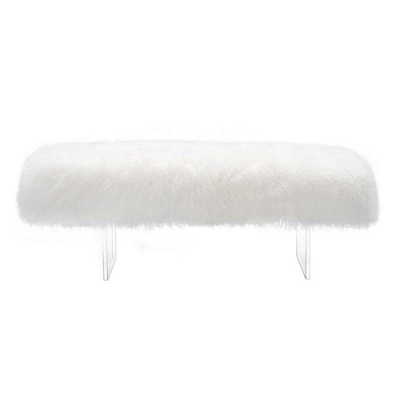 Lilliana 50'' White Genuine Sheepskin Modern Bench with Acrylic Legs